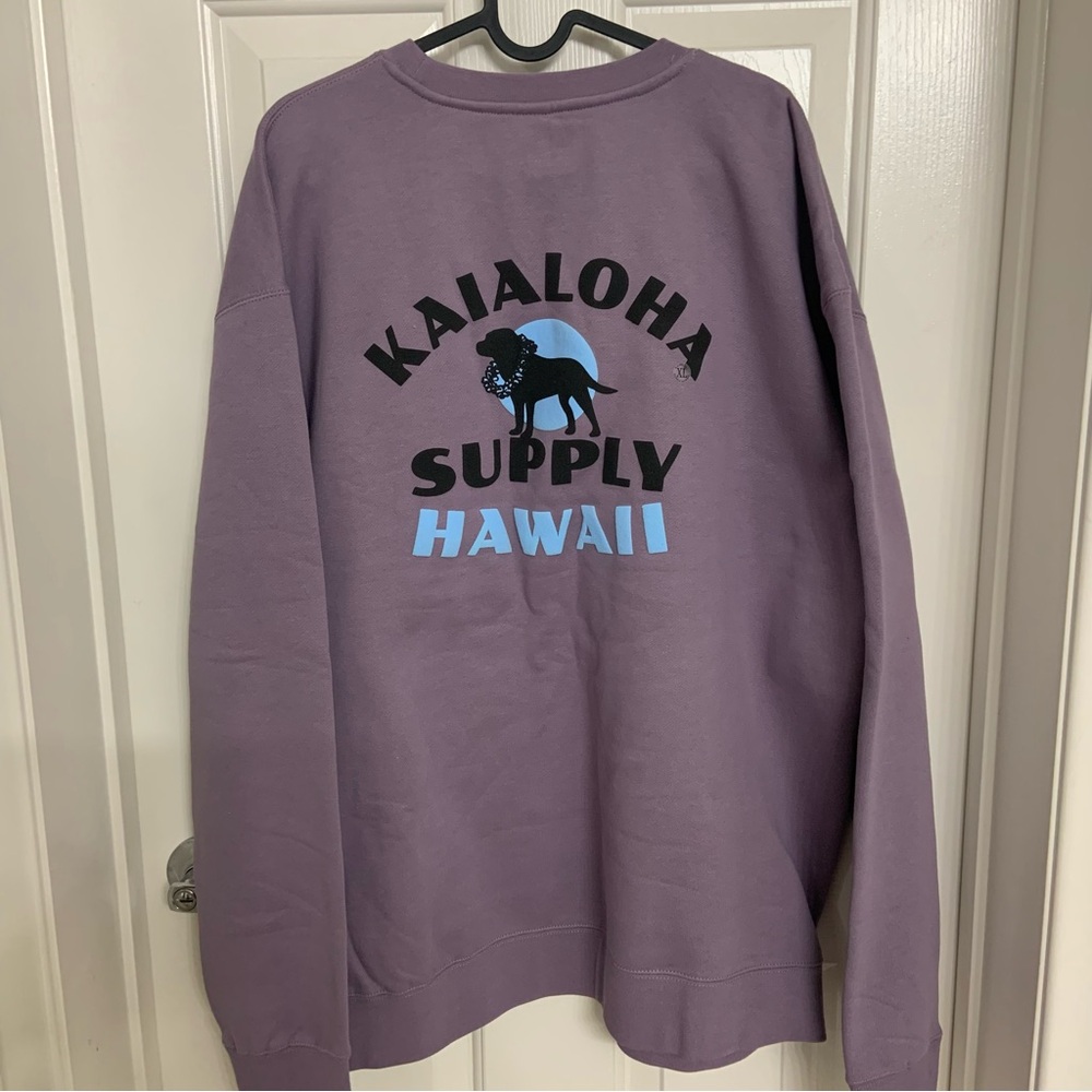 KaiAloha Supply Women's Purple Crew Neck Sweater Maui Brand Hawaii Dog Ocean XL